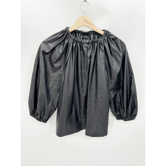 Who What Wear Faux Leather Black Balloon Sleeve Top Women's Size X-Small XS - Picture 9 of 9
